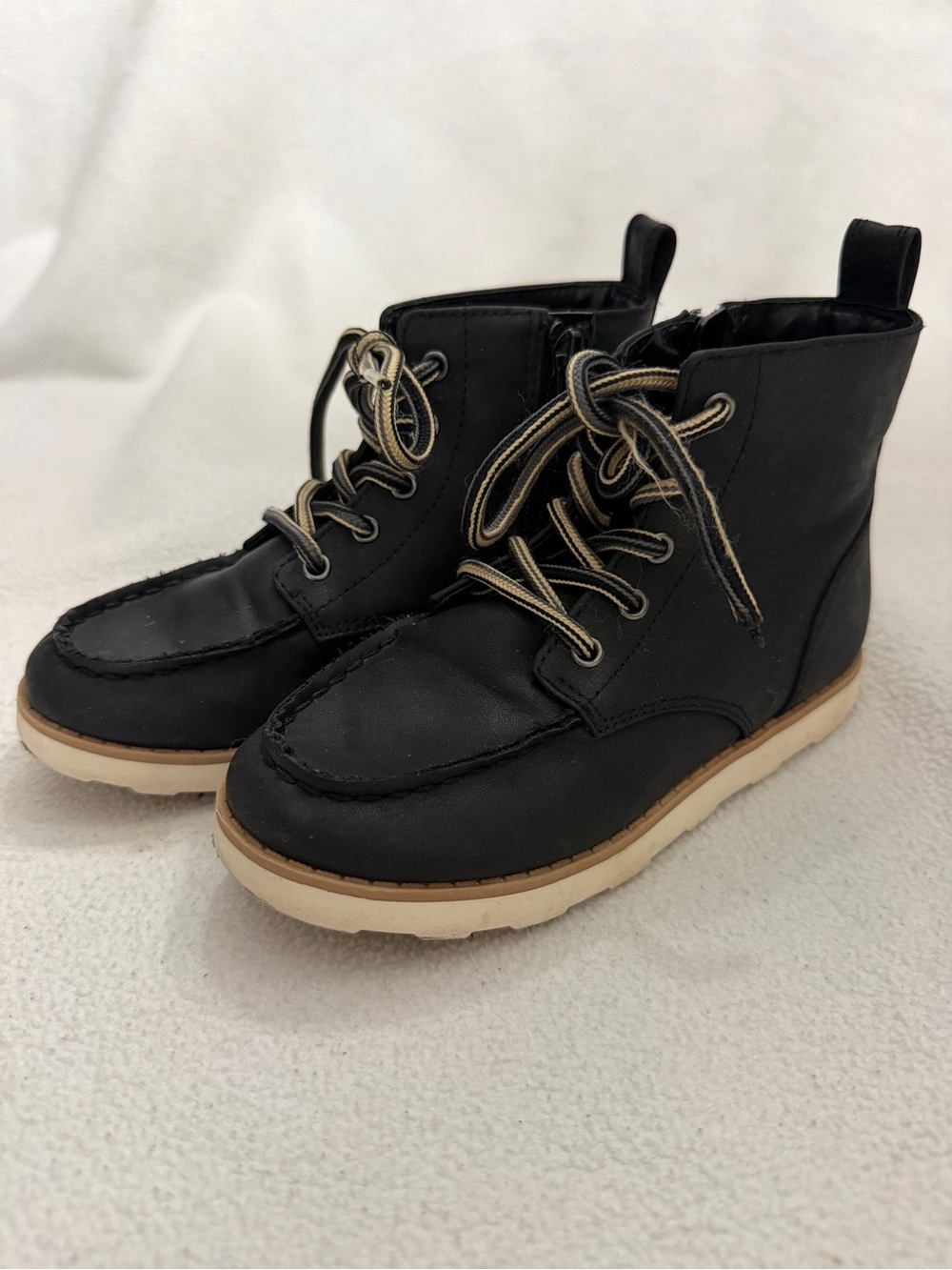Cat & Jack Black Kids Lace-Up Moc Toe Boots with Light Sole